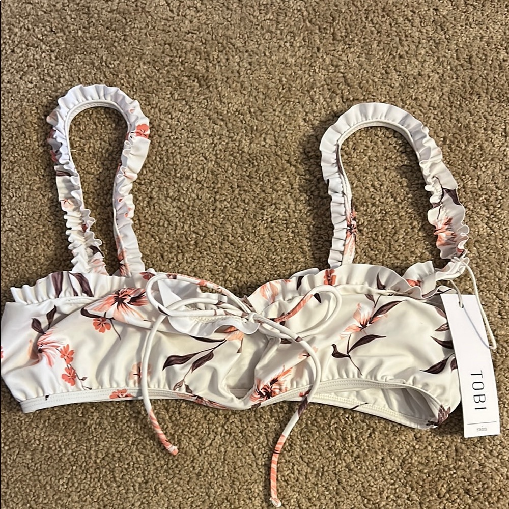 Tobi White and Pink Floral Bikini Top